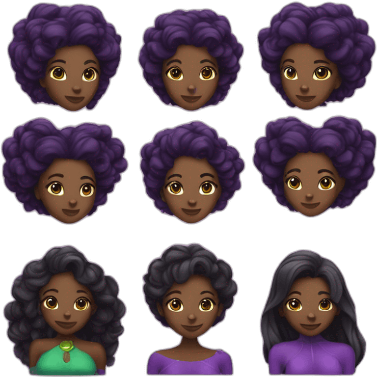 Marie-Pierra Kakoma, skinny black women like a mixe between mermaid and elf in purple emoji