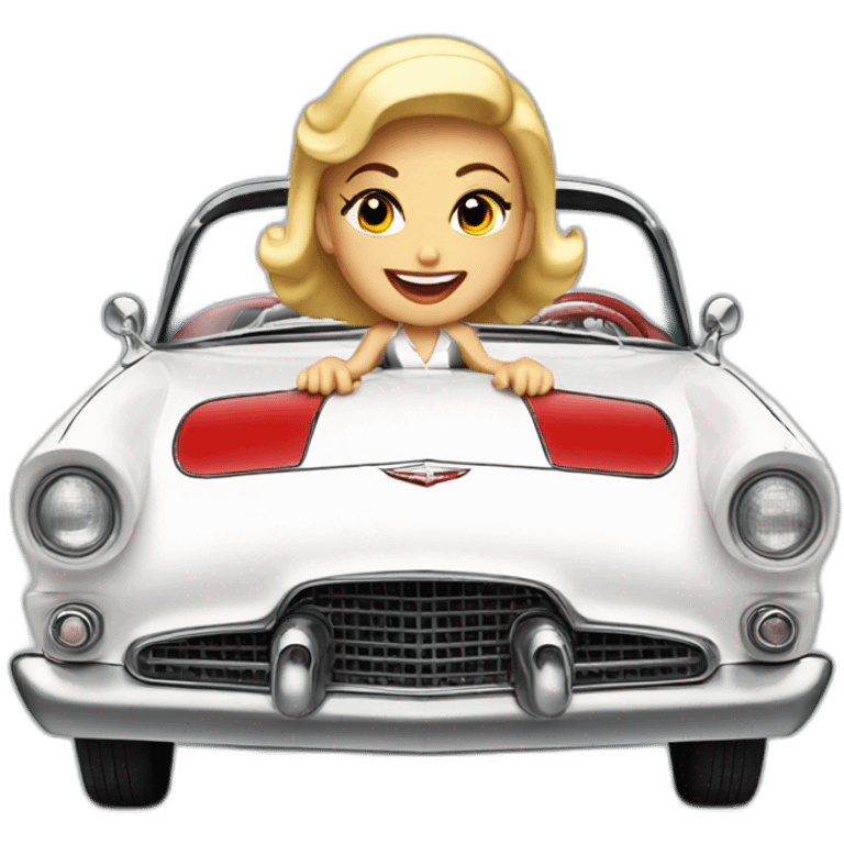 A woman driving a white 1957 Thunderbird emoji