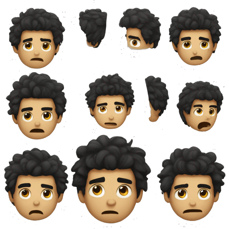 bored expressions, black shaggy hair, man emoji