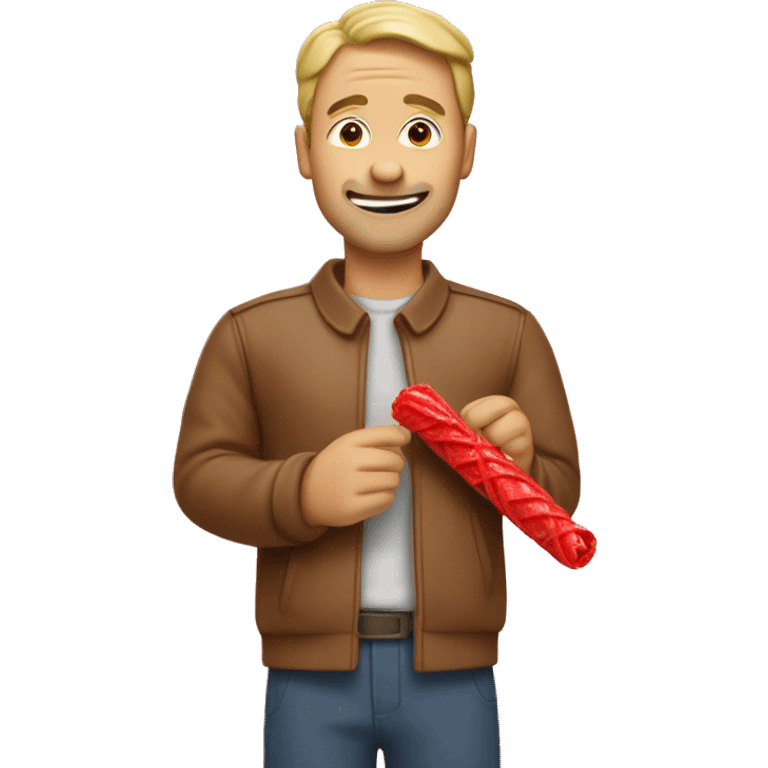 Man eating a big tan colored twizzler candy emoji