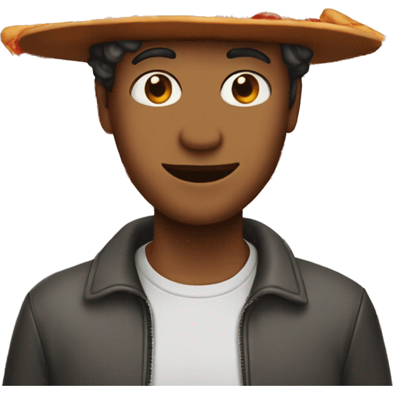 Person wearing hat made of pizza emoji