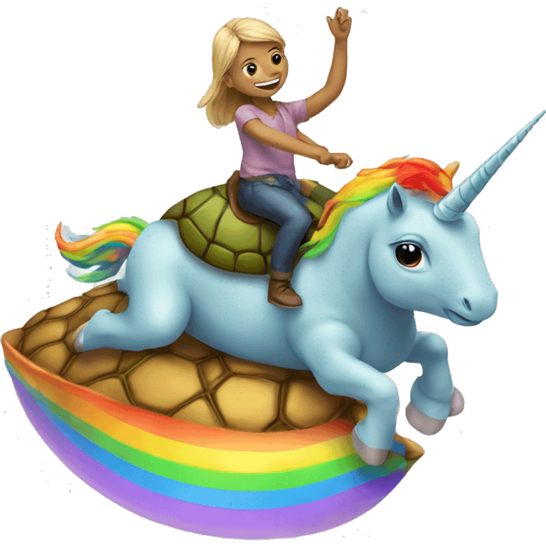 Rainbow unicorn riding a turtle  emoji