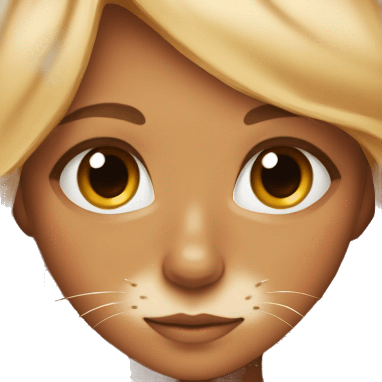 Girl with brown eyes with blonde balayage with an orange fluffy cat emoji