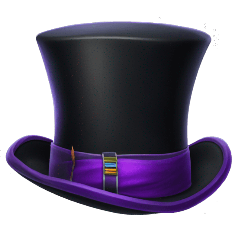 Realistic isolated black voodoo top hat with purple buckle around top of hat with purple,green,and yellow feather stuck in it. emoji