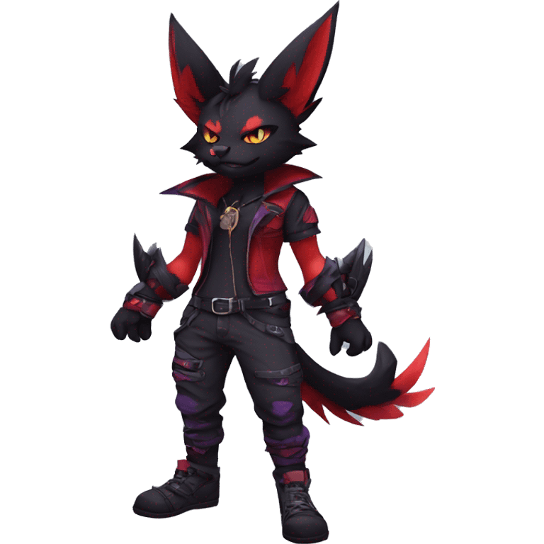 Black-Red-Purple Anthro Cool Punk Bat-Litten-Fakemon-fursona Full Body emoji