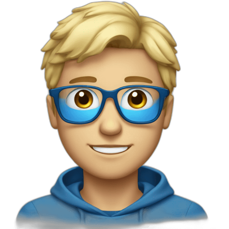 garçon jeune avec lunette bleu et blond au yeux bleu emoji