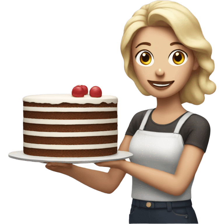 White woman with large cake emoji