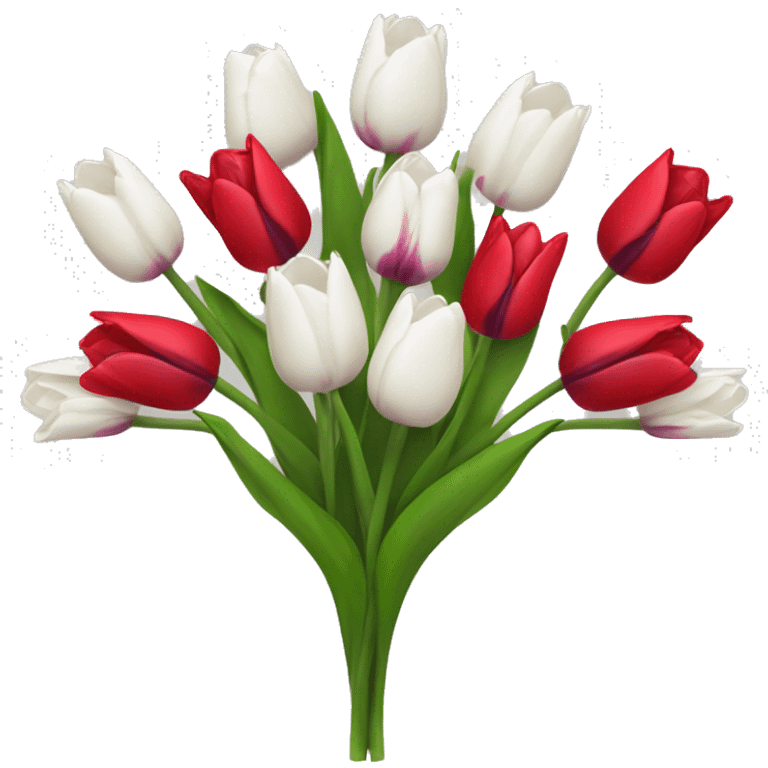 Ramo de tulipanes blancos y morados con rosas rojas emoji