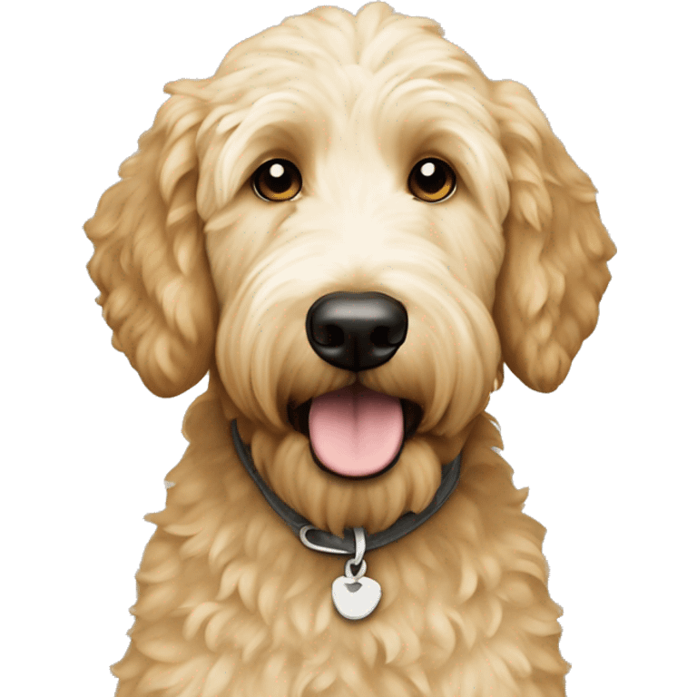 Golden doodle with white emoji