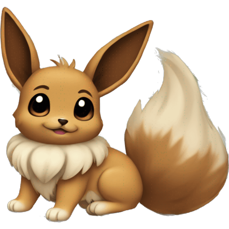 Eevee sitting in Front of planet Earth  emoji