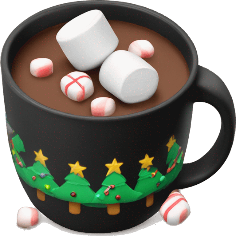 christmas black colour cup with hot chocolate and marshmallows with more Christmas details in the cup emoji