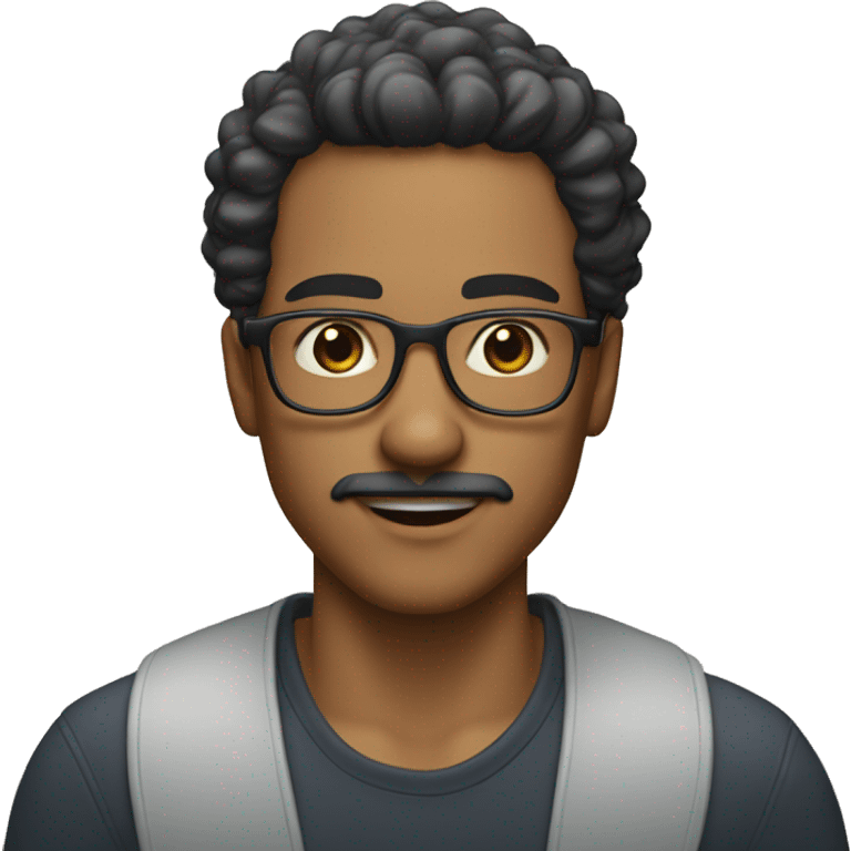 A light skin young man with long curly black hair and long mustache with glasses emoji