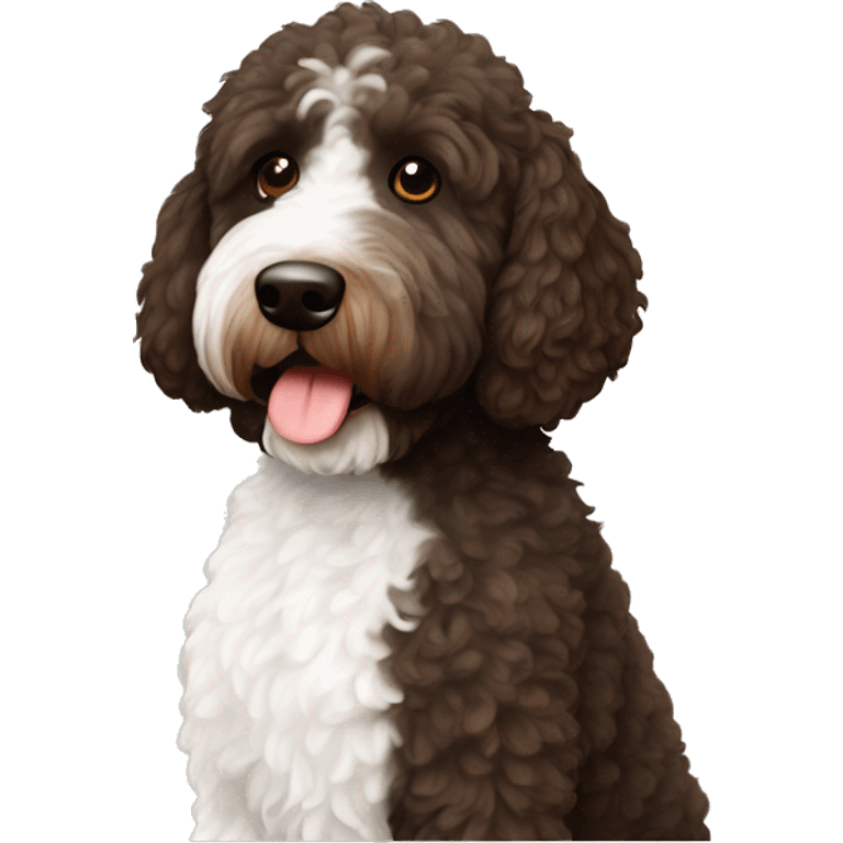 Black and￼ and brown bernadoodle with white on chest and dark brown Australian labradoodle with white on chest emoji