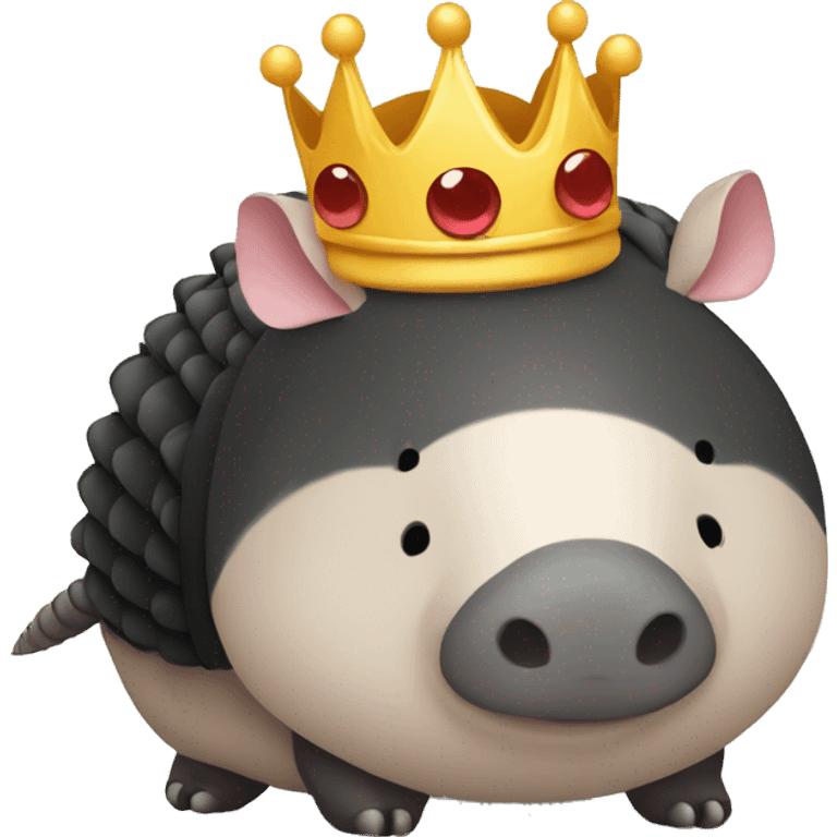 Solid black chubby round armadillo pig panda centipede armadillo wearing a crown emoji