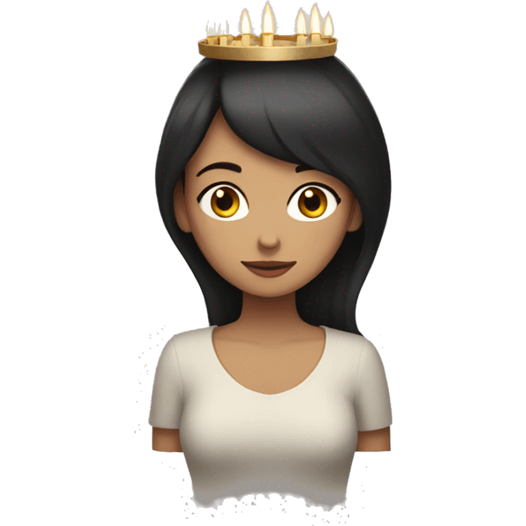 dark haired lucia with candles in her lucia crown emoji