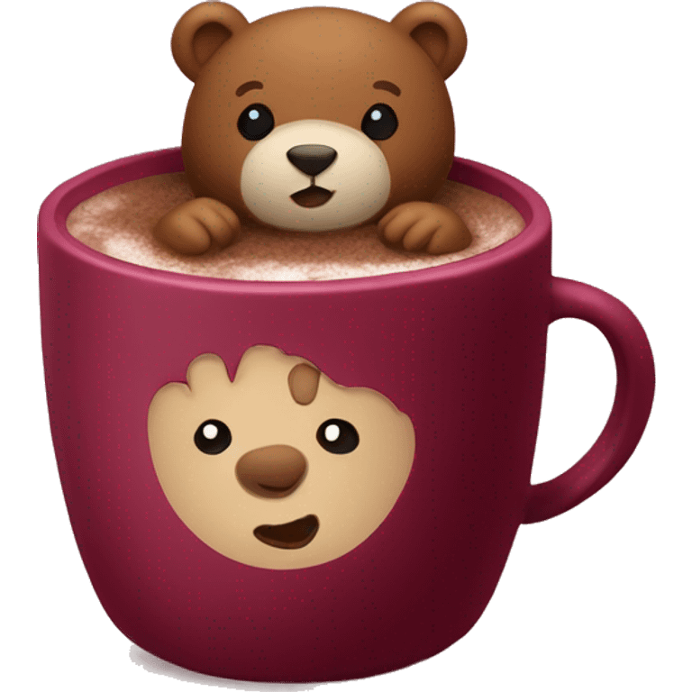 Baby bear inside of a cup of hot cocoa. Burgundy colored cup.  emoji