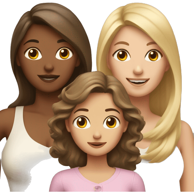 Blonde hair girl and brown hair girl with mom with brown hair emoji