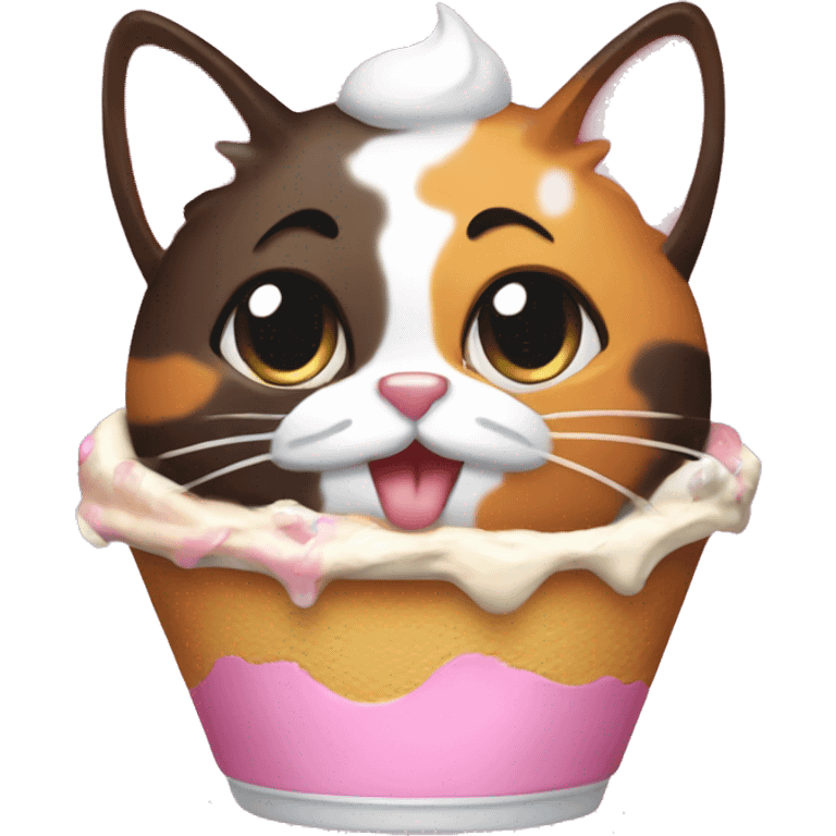 calico cat with icecream sundae  emoji