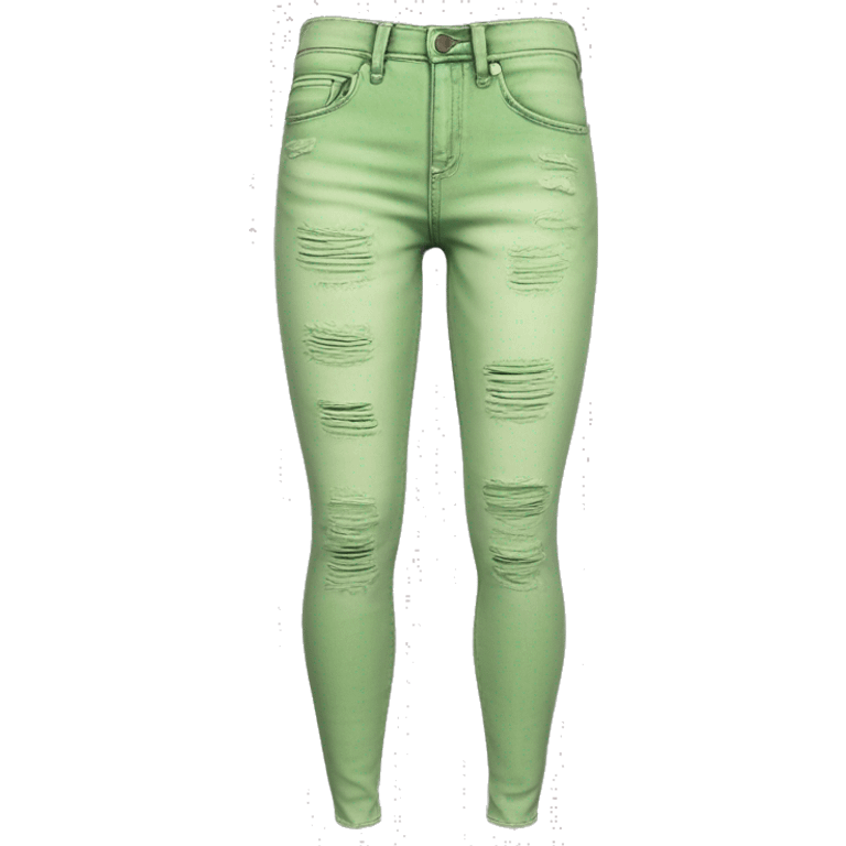 Realistic isolated pair of light pistachio green distressed jean jeggings. emoji