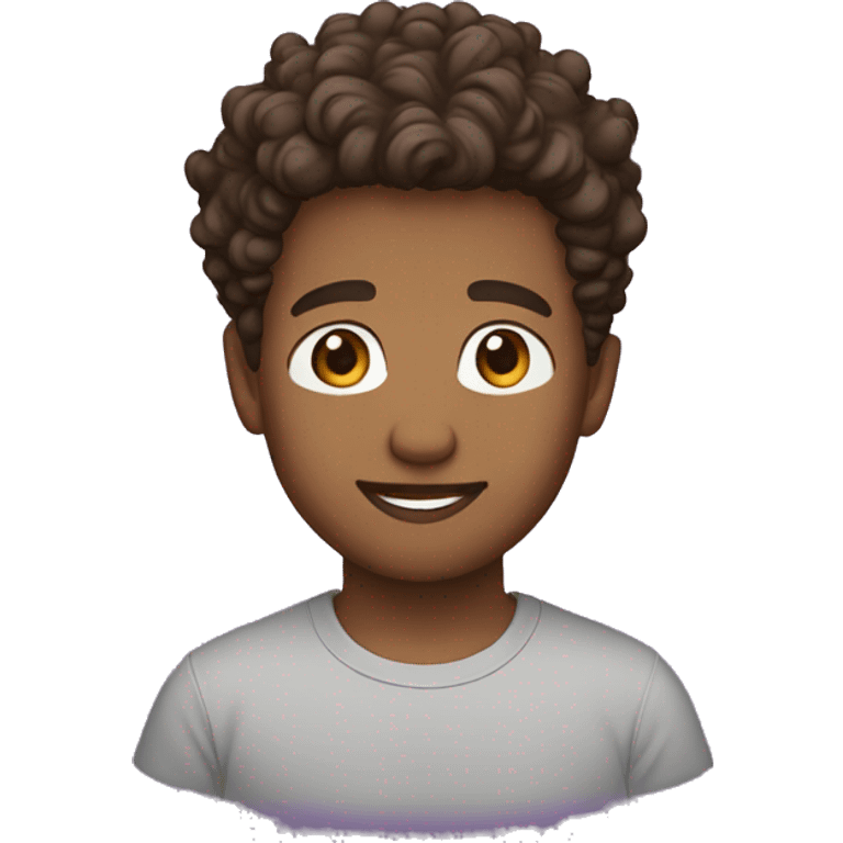 boy with mid fade and curly Brown hair, brown yes, purple t-shirt emoji