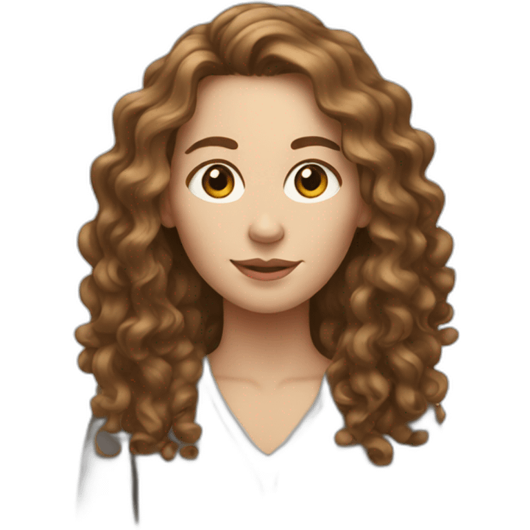 White woman, brown long curly hair emoji