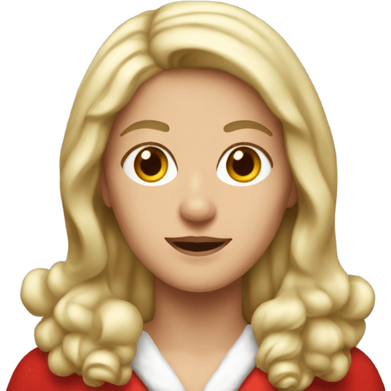 blonde middle aged woman with brown eyes dressed as santa emoji