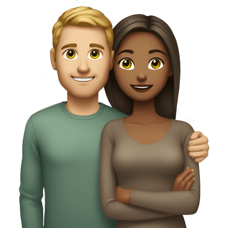 Couple, mixed race girl with brown eyes and white man with light brown hair and green eyes  emoji