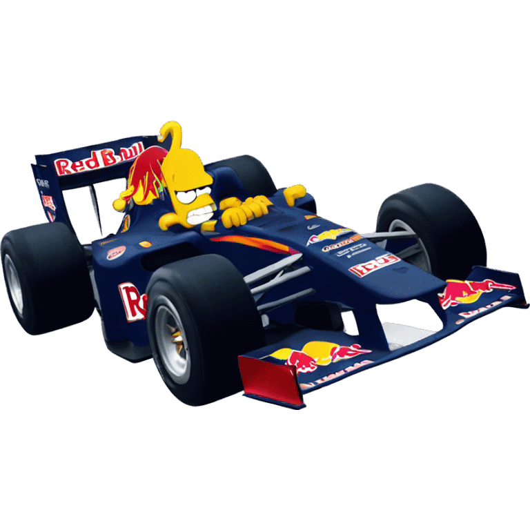 Bart simpson driving a red bull, formula 1 emoji