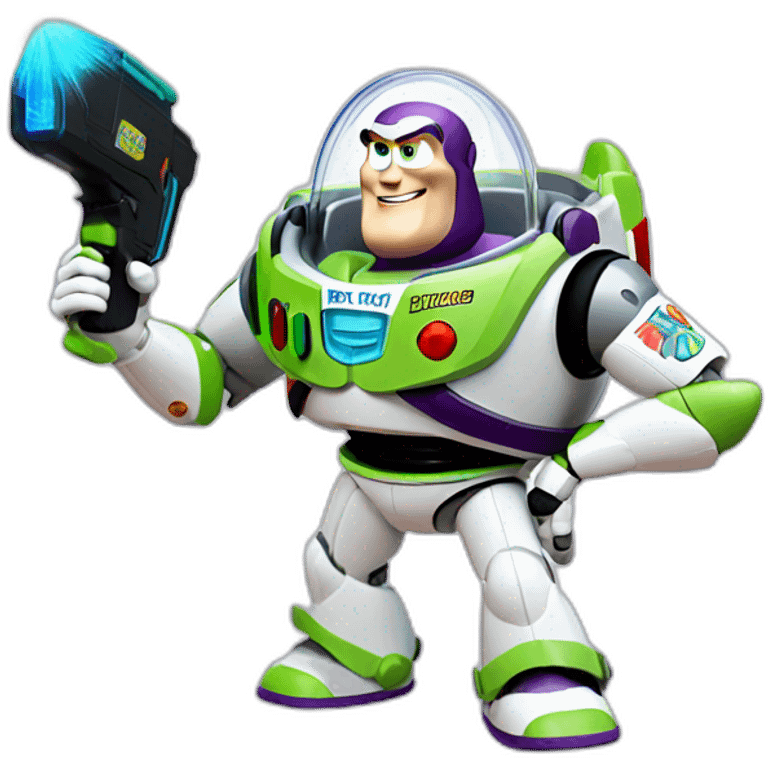 Buzz Lightyear using a tazer emoji