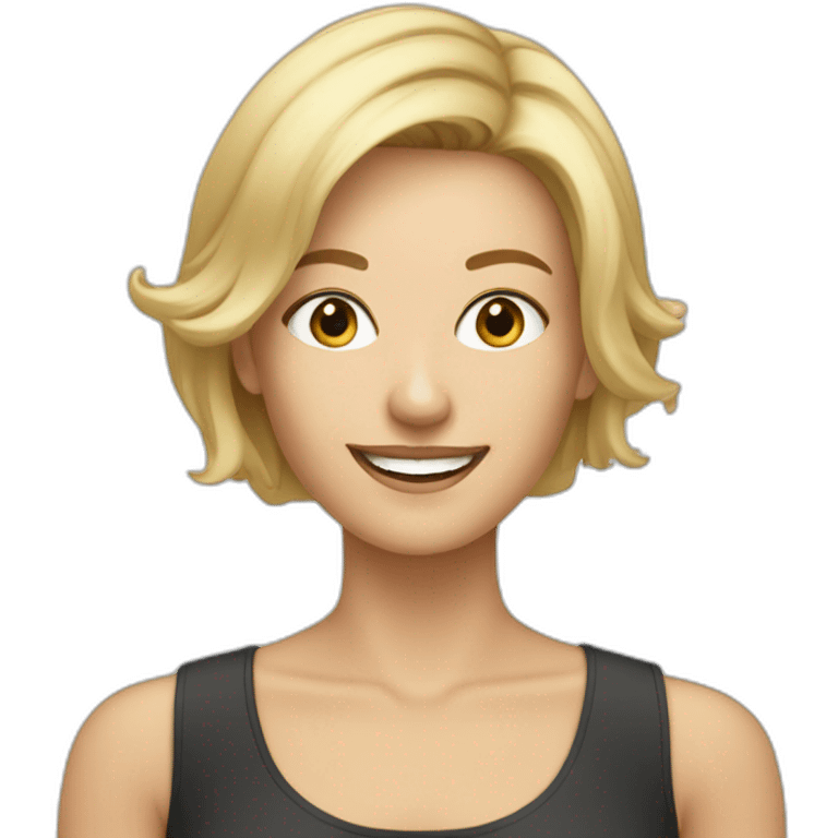 35 year blonde smile woman with asymmetric shoulder length haircut, emoji