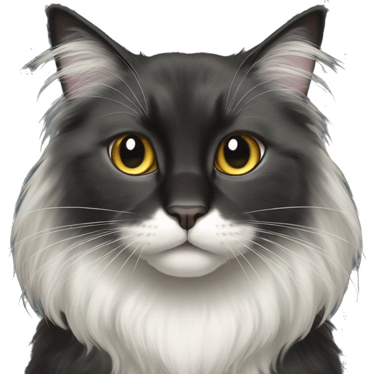 black cat domestic long-haired with half white mouth emoji