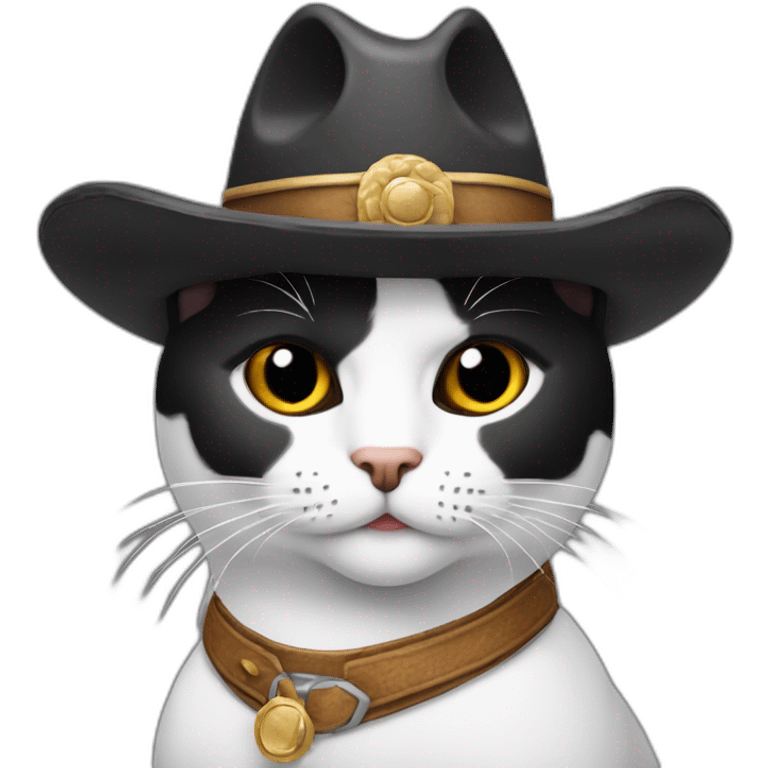 Gato negro y blanco parado con sombrero tejano emoji