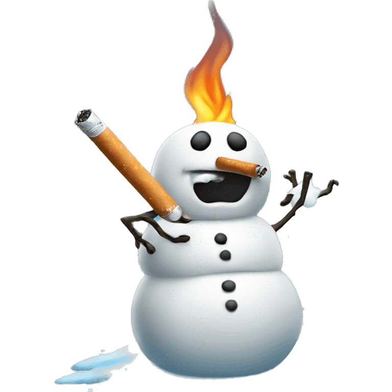 Melting snowman smoking a cigarette  emoji