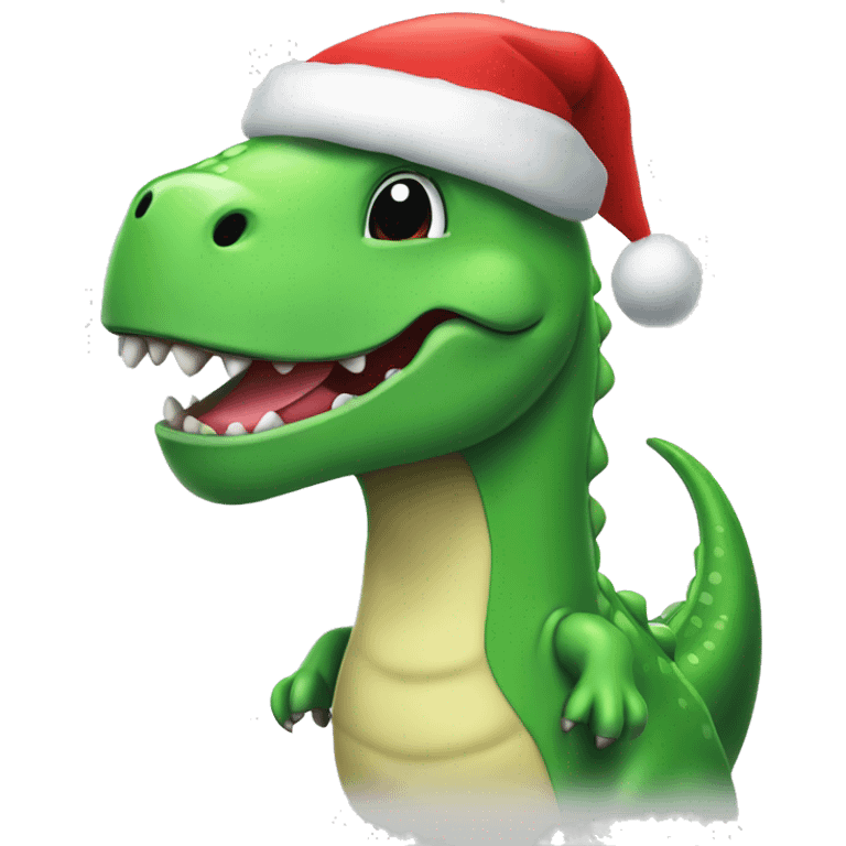 Happy green dino wearing santa hat  emoji