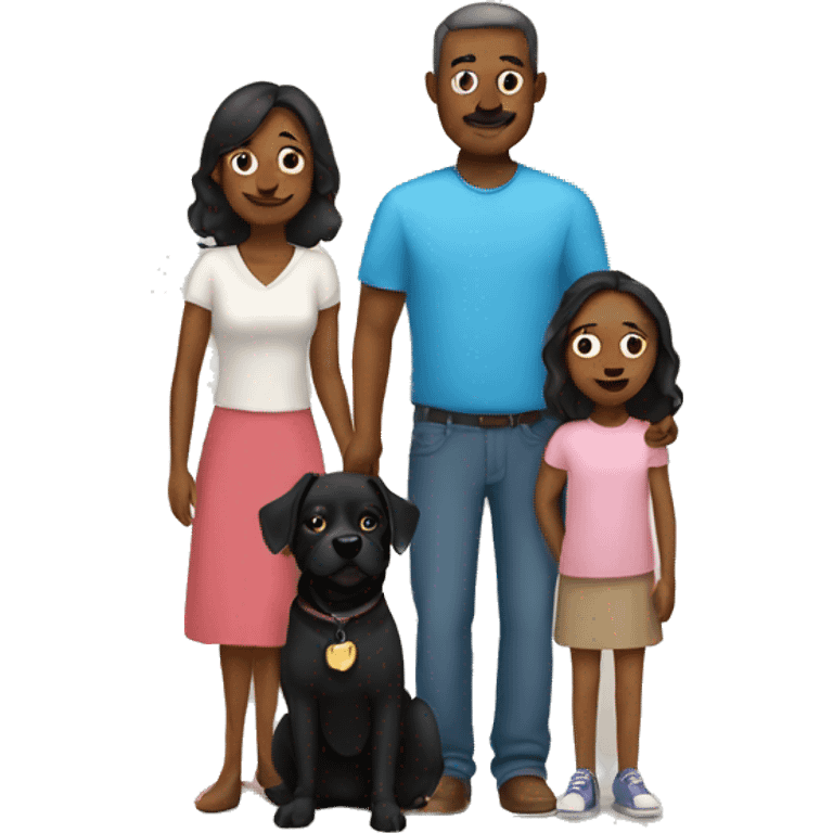 Family of father, mother, and daughter with their two black dogs emoji