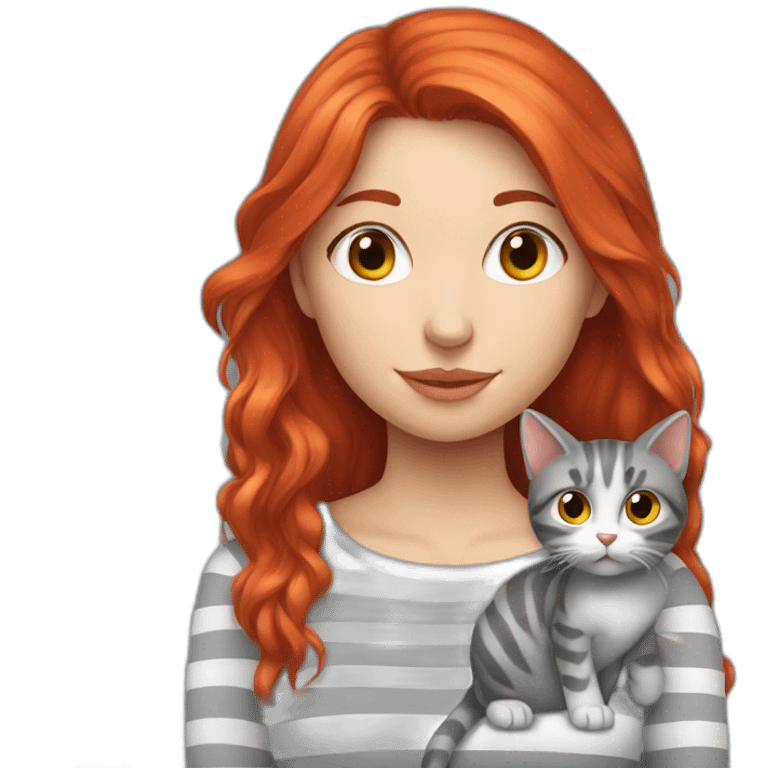 Red hair girl with a gray stripedcat emoji