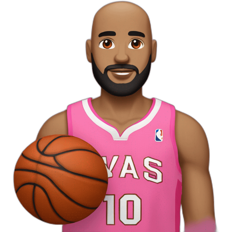 white basketball player, bald, with black beard, wearing pink jersey (miami style) no 10 emoji