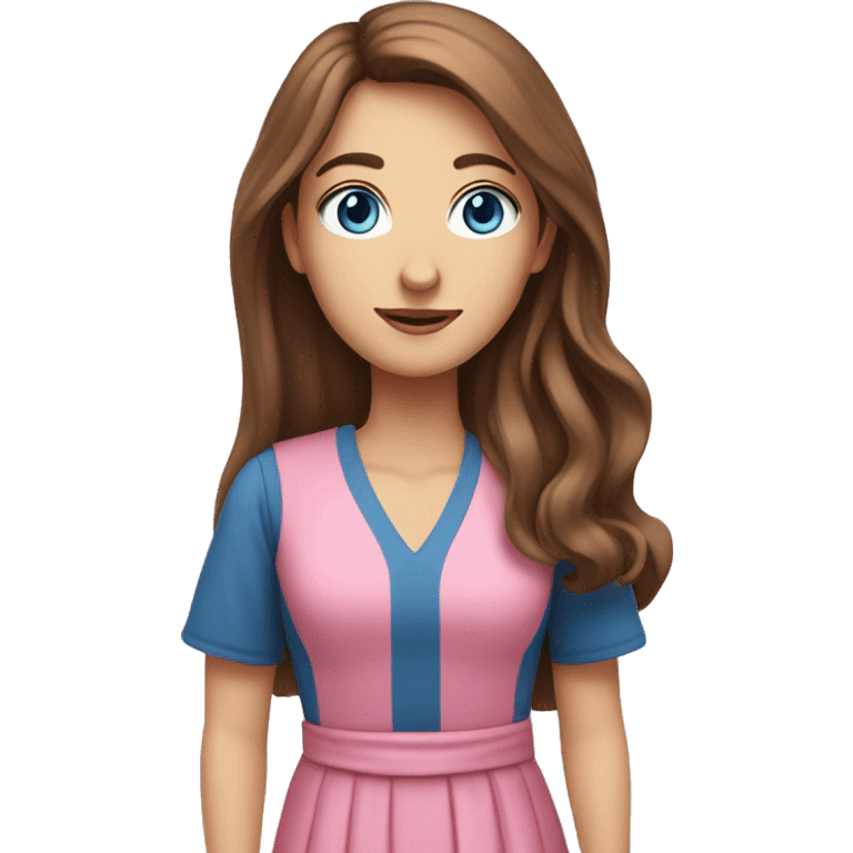 Teacher with brown long hair and blue eyes with Maltese with pink dress emoji