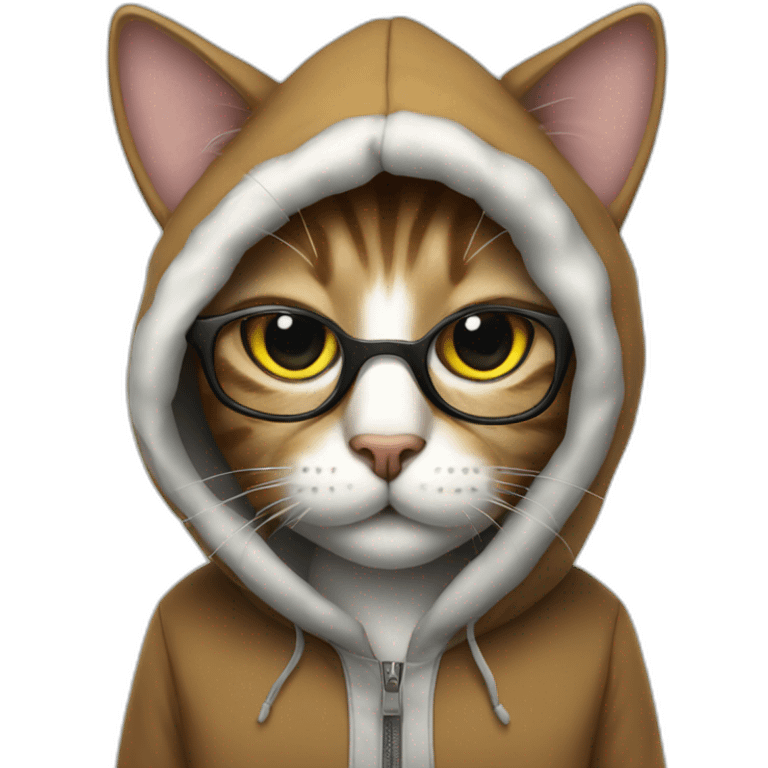 Cat wearing hood with glasses emoji