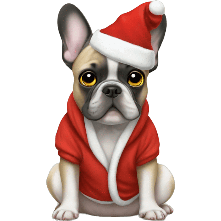 French bulldog wearing christmas onesie￼   emoji