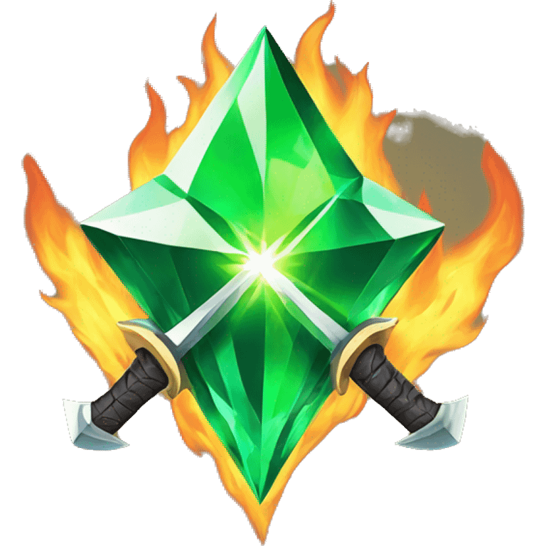 A green Diamond star with a Sword on fire in front of  emoji