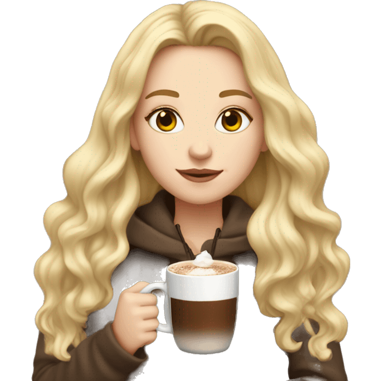 white girl with blonde long hair and a hot chocolate emoji