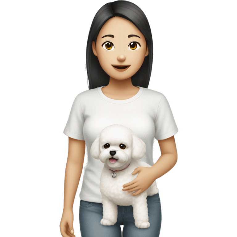 Asian girl with bichon emoji