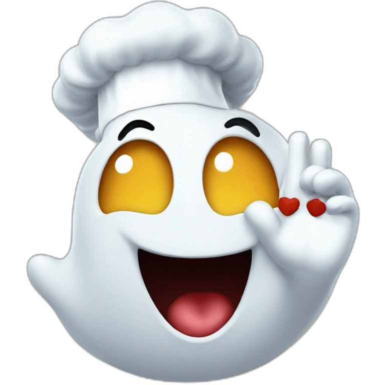 happy ghost wearing chef hat and blowing kiss emoji