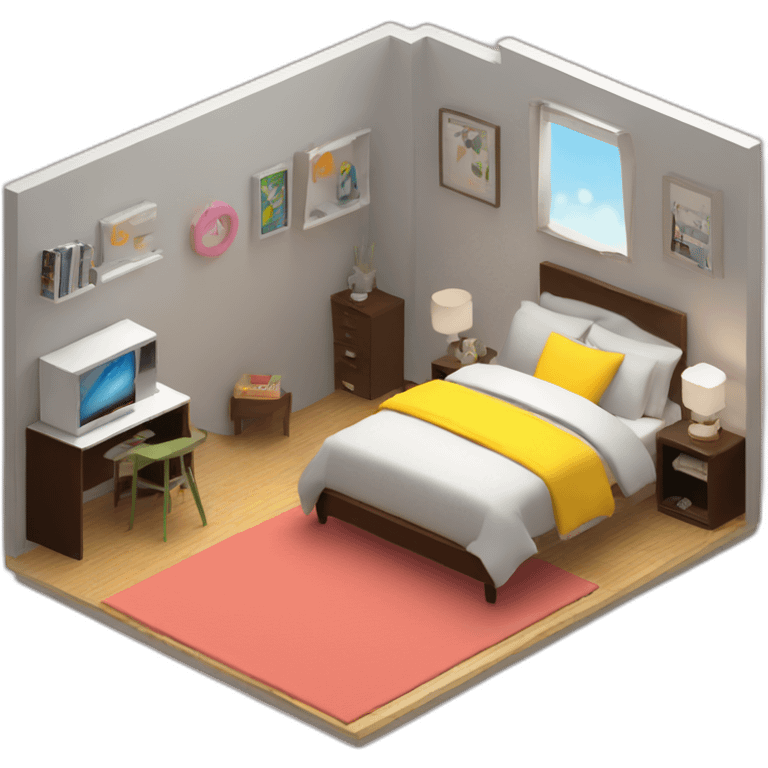 isometric-3d-cute-small-bedroom-teen-boy-interior emoji