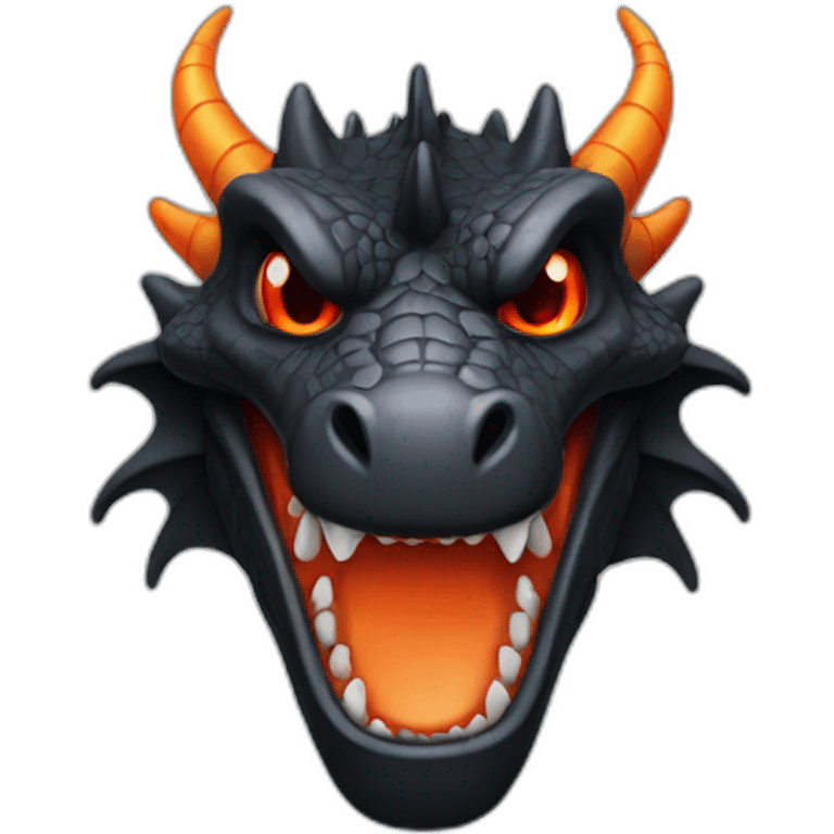 Black dragon with red teeth and orange eyes emoji