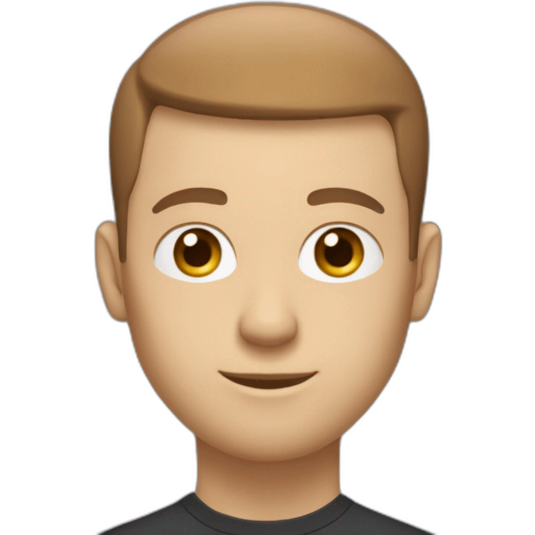 software engineer that is white male, with brown buzz cut hair, with white gold earrings, in front of laptop, apple-style emoji