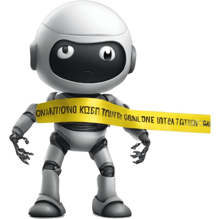 Robot in a straight jacket ties up with caution tape emoji