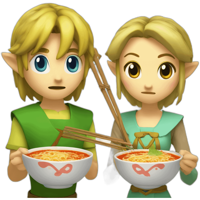 zelda and link eating ramen emoji