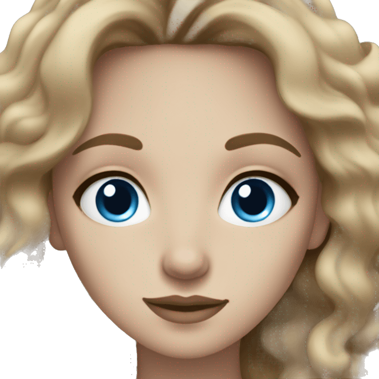 Face of a Women with dark blonde and wavy hair, blue and grey eyes, paler skin and freckles  emoji